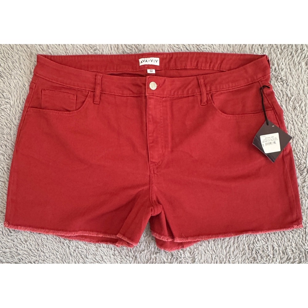 Ava & Viv Brick Red Denim Shorts Size 24W Raw Hem Stretch Plus Size